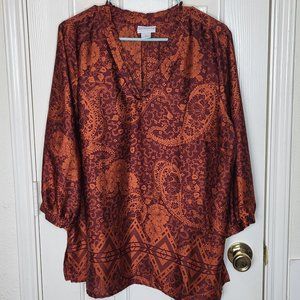 Liz Claiborne ruffle collar paisley print top size XL